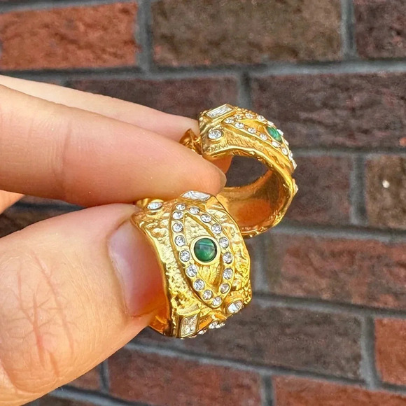 Baroque Malachite 18K Gold Stainless Steel Waterproof Eye Hoop Earrings - Picture 9 of 12